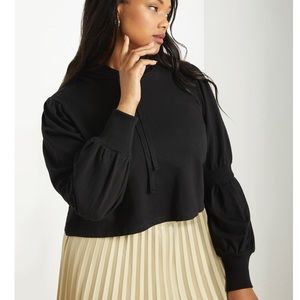 Eloquii Tiered Puff Sleeve Crop Hoodie Black